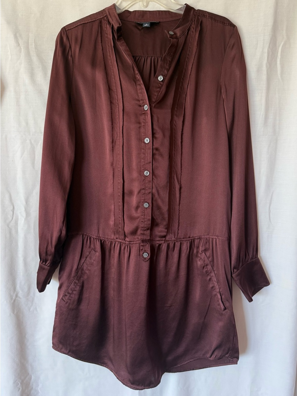 Banana Republic 100% Silk Tunic Dress Burgundy NWOT Drop Waist Pockets 6